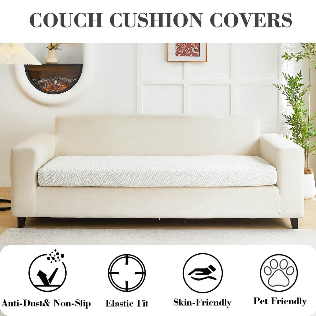 Disayu Couch Covers for 3 Cushion Sofa Pet Friendly Couch Cushion Covers Universal Sofa Covers Washable Stretch Slipcovers for Sectional Sofa (Texture Ivory White,Large Triple Seat Cover)