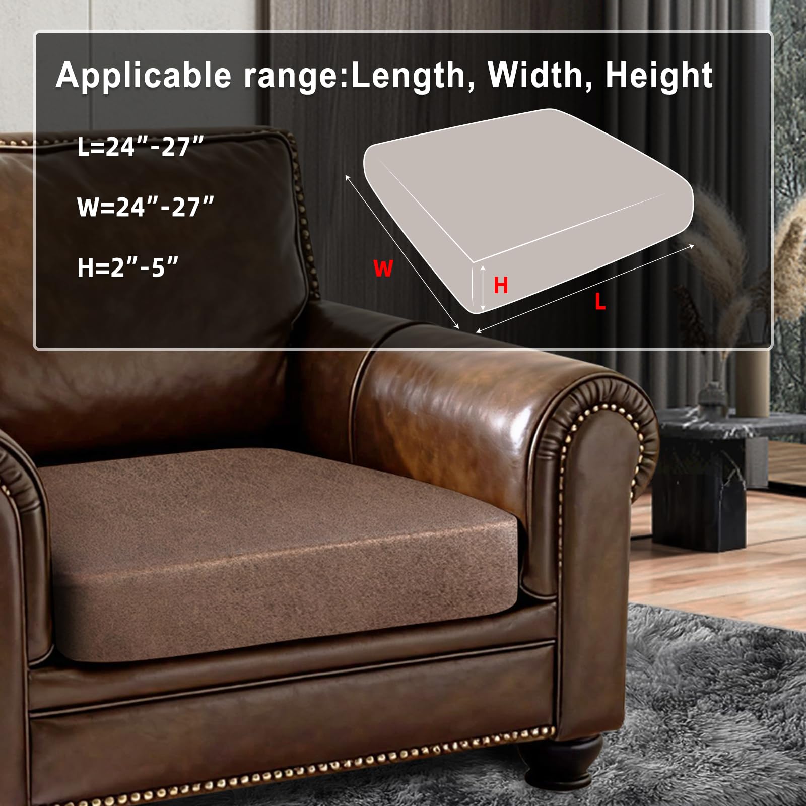 ANARACHON Leather Look Couch Cushion Covers Sofa Seat Slipcovers Sets Couches Furniture Protector for Sectional Armchair Loveseat Pets Kids Stretch Spandex Fabric (1 Cushion Armchair, Brown)