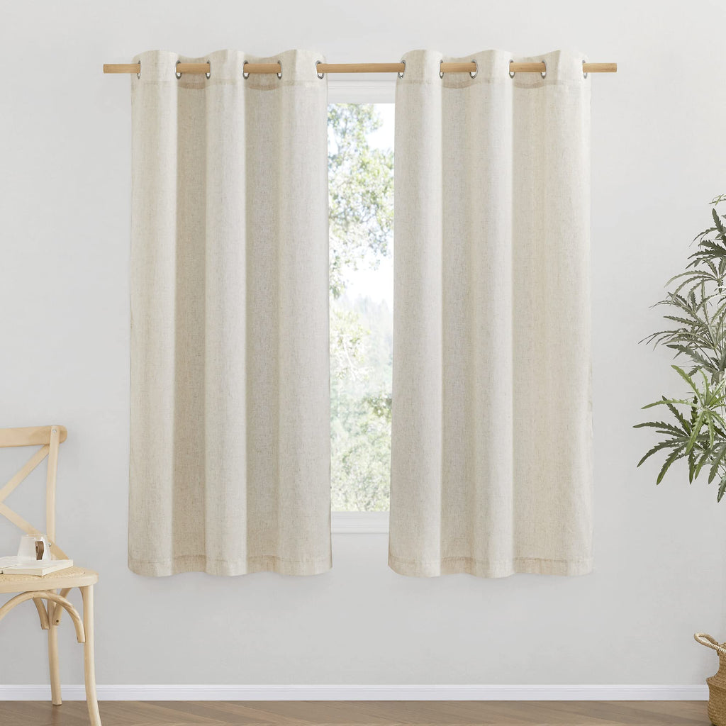 NICETOWN Thick Linen Blend Curtains Flax Textured for Bedroom, Rustic Grommet Semi Sheer Privacy Added Window Curtains & Drapes Light Filtering for Nursery, Natural, W34 x L63, Set of 2