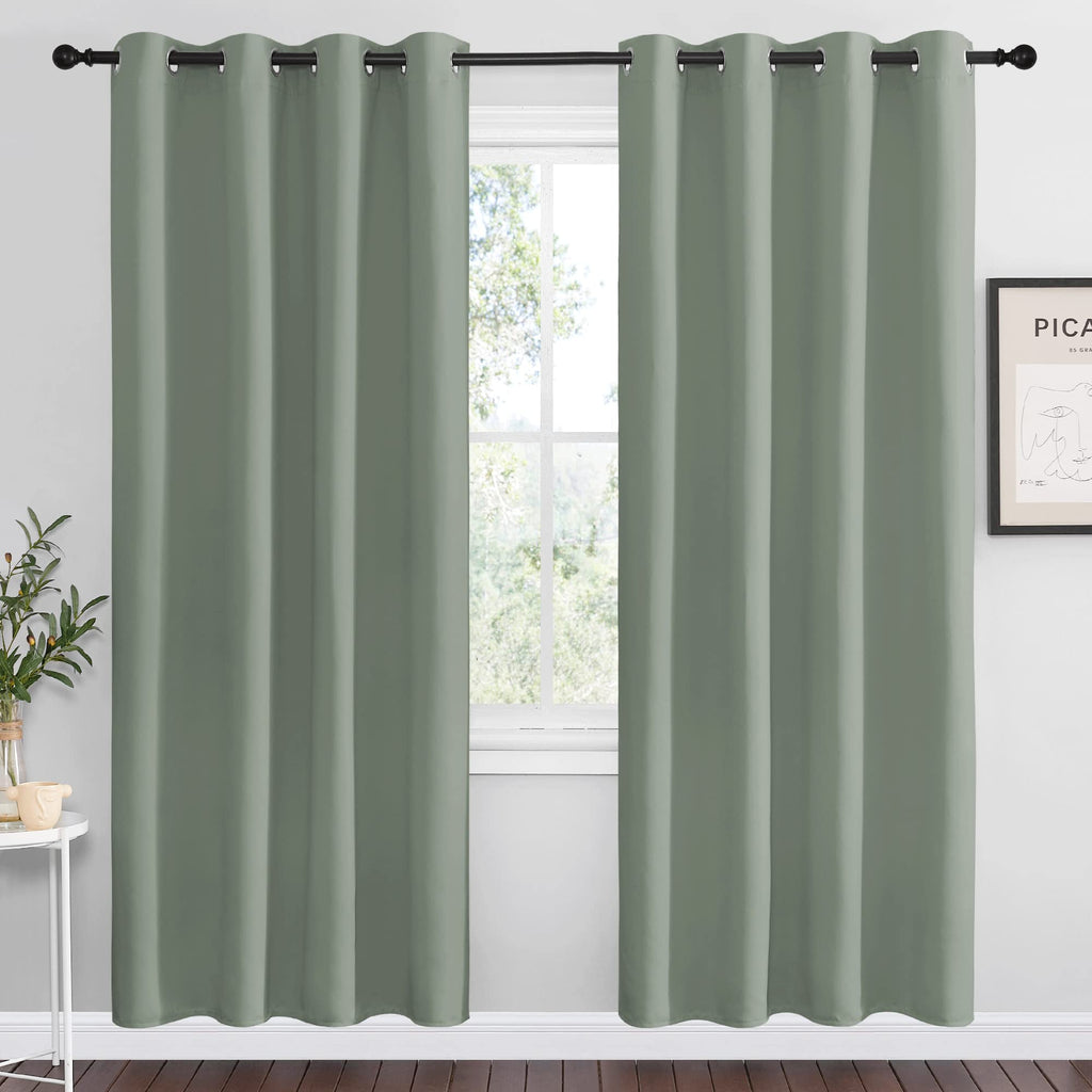 NICETOWN Sage Green Blackout Curtains 78" Long for Office, Dining Room, Guest Room, Sound Reducing Heat and Cold Block Curtain Panels for Modern Room Decorative (55" Wide, 2 Pieces)