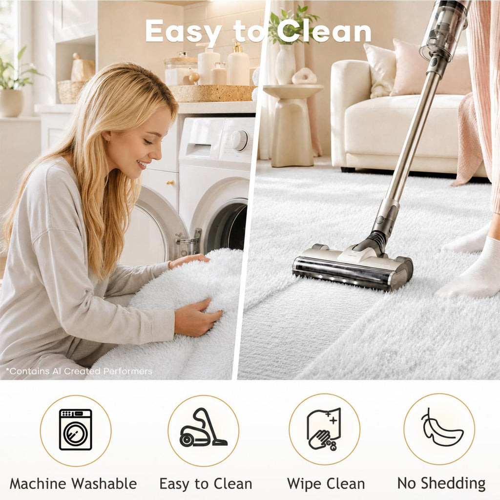 Ophanie 5x8 White Rugs for Living Room, Fluffy Fuzzy Plush Soft Carpets, Shaggy Area Rugs for Bedroom, Carpet for Dorm Nursery Home Decor Aesthetic with Over 99 pcs Pile fibers