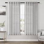 Nanspring Grey Linen Curtains 63 Inches Length 2 Panels Set for Living Room Back Tab Pocket Modern Light Filtering Semi Sheer Drapes Cotton Linen Textured Grey Window Curtain 52X63 Inches