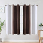 Estelar Textiler Brown and Greyish White Ombre Blackout Curtains 45 Inch Length 2 Panels, Full Room Darkening Gradient Drapes for Kitchen, Thermal Insulated Grommet Short Curtains for Bathroom,42Wx45L