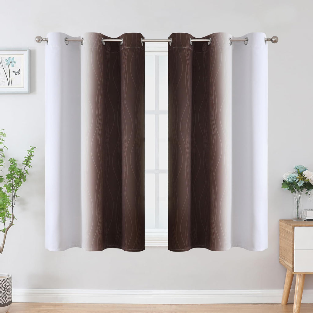 Estelar Textiler Brown and Greyish White Blackout Curtains 42Wx45L 2 Panels