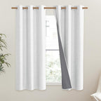 NICETOWN 100% Absolutely Blackout Linen Curtains with Thermal Insulated Liner, Greyish White, 42" Wide, 63" Length Energy Saving Curtains for Classroom 2 Panels Set, Vertical Blinds