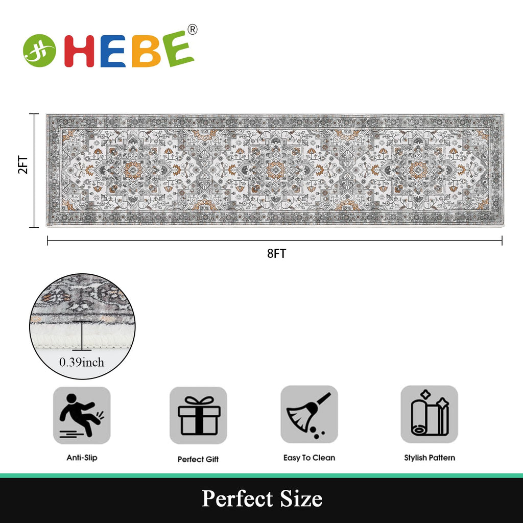 HEBE Hallway Runner Rug 2'x8', Washable Non Slip Kitchen Rug Runner