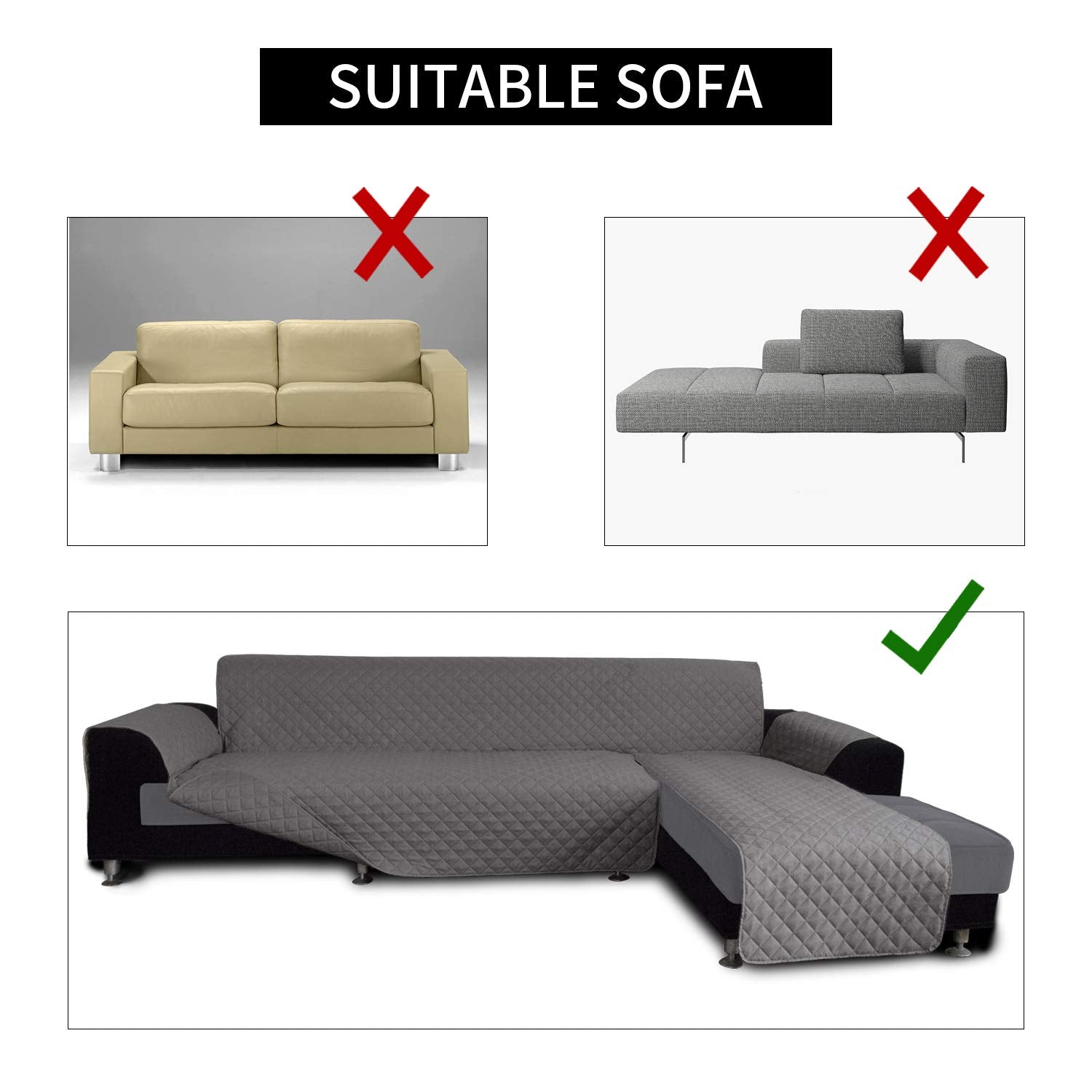 Easy-Going Sofa Slipcover L Shape Sofa Cover Sectional Couch Cover Furniture Protector Mat for Pets Dog Cat (X-Large,Gray/Gray)