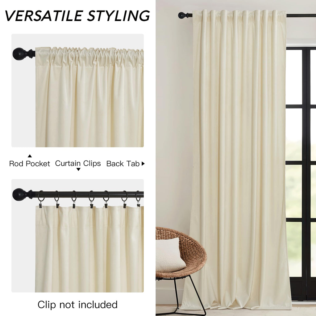 RYB HOME Beige Velvet Curtains 84 inches for Bedroom Living Room