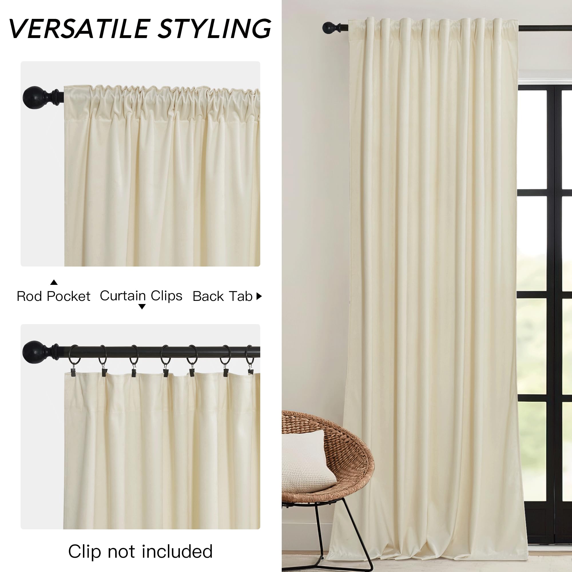 RYB HOME Beige Velvet Curtains 84 inches for Bedroom Living Room