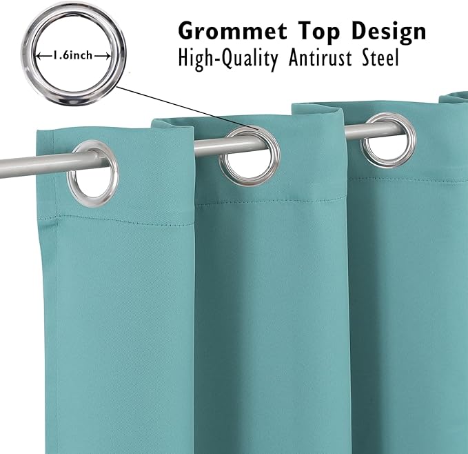 ChrisDowa Blackout Curtains 45 inches Long for Bedroom - 2 Panels Set Grommet Thermal Insulated Room Darkening Curtains for Living Room (Aqua, 38 x 45 Inch)