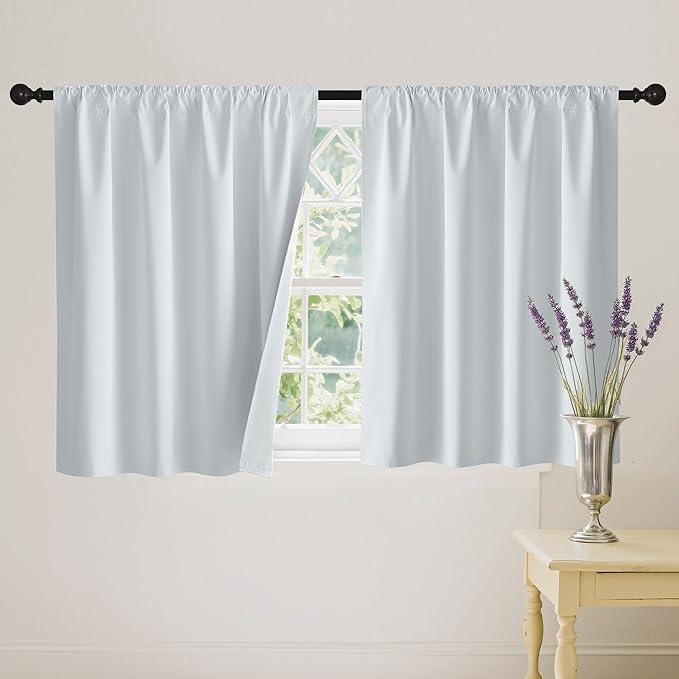 RYB HOME Short White 100% Blackout Curtains for Small Window