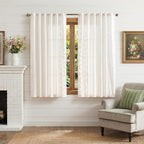 jinchan Belrose Linen Floral Cafe Curtains 54 Inch Length Embroidered Farmhouse Curtains for Kitchen Bedroom Bathroom Small Windows Curtain Set Light Filtering 2 Panels White