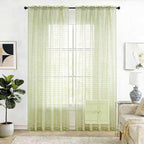 SpaceDresser Check Sheer Curtains 63 Inches 2 Panels Set, Rod Pocket Plaid Window Curtain for Living Room, Sage Green Semi Sheer Drapes for Kitchen Bedroom Children Room Yard（Sage Green, 52W x 63L）