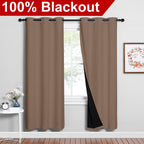 NICETOWN Living Room Completely Shaded Draperies, Privacy Protection & Noise Reducing Ring Top Drapes, Black Lined Insulated Window Treatment Curtain Panels(Cappuccino, 2 Pieces, W42 x L72)