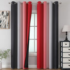 Black and Red 100% Blackout Curtains 84 Inches Long, Ombre Blackout Drapes for Bedroom, Full Light Blocking Thermal Insulated Gradient Grommet Curtain Drapes for Living Room, 52x84 Inch, 2 Panels