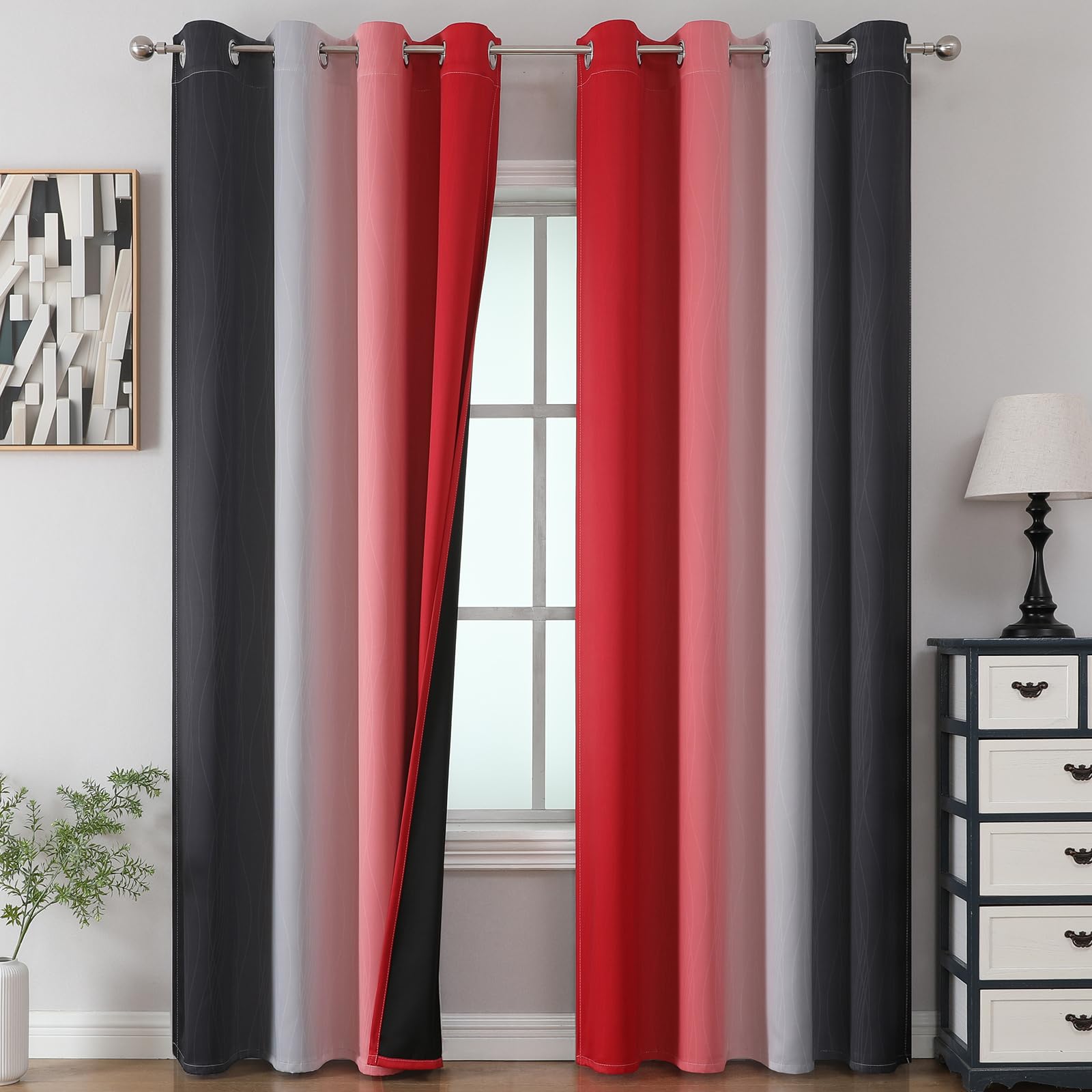 Estelar Textiler Red and Black Ombre Blackout Bedroom Curtains 108 Inches