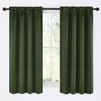 NICETOWN Dark Green Blackout Cafe Satin Curtains for Small Windows, 42" Wide by 63" Long, 2 Panels, Rod Pocket Noise Reducing Faux Silk Blackout Drapes for Dining Room