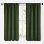 NICETOWN Dark Green Blackout Cafe Satin Curtains for Small Windows, 42" Wide by 63" Long, 2 Panels, Rod Pocket Noise Reducing Faux Silk Blackout Drapes for Dining Room