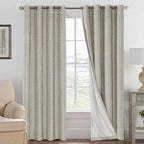 H.VERSAILTEX Linen Blackout Curtains 96 Inches, 100% Absolutely Blackout Thermal Insulated Textured Linen Look Curtain Draperies Anti-Rust Grommet with White Liner, 2 Panels, Stone