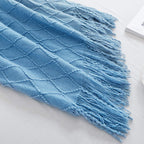 BOURINA Blue Throw Blanket 50x90 Inch Boho Knitted Soft Throw Sofa Blanket