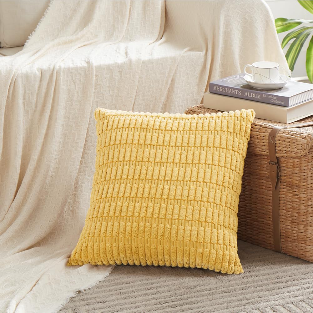Fancy Homi 4 Packs Decorative Throw Pillow Covers for Living Room Couch Bed, Modern Farmhouse Boho Home Décor Accent Cushion Case, 22" x 22", Yellow