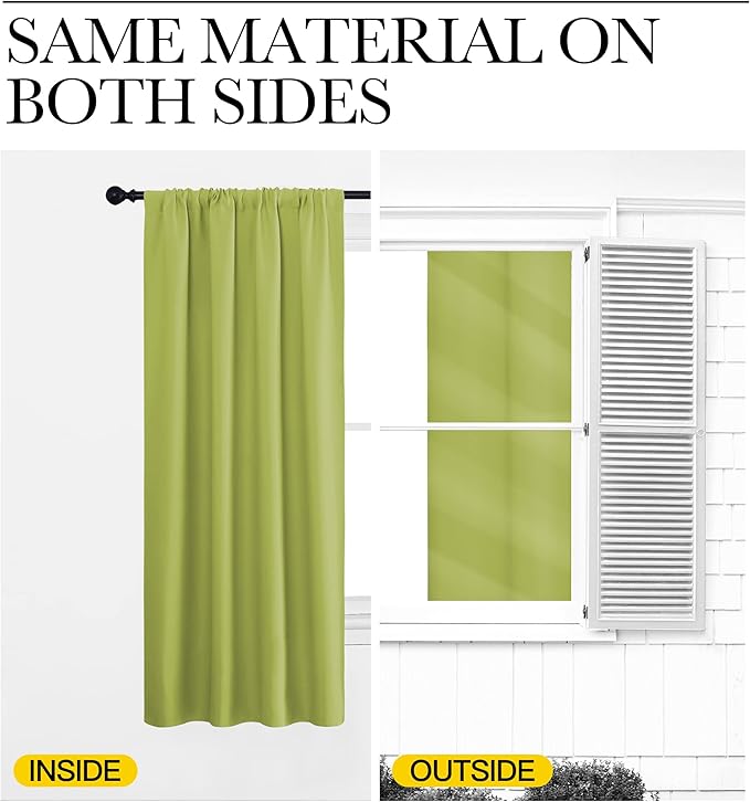 NICETOWN Blackout Curtain Panels for Living Room - Thermal Insulated Rod Pocket Top Blackout Drapes for Kid's Room (1 Pair, 42 x 84 Inch, Fresh Green)