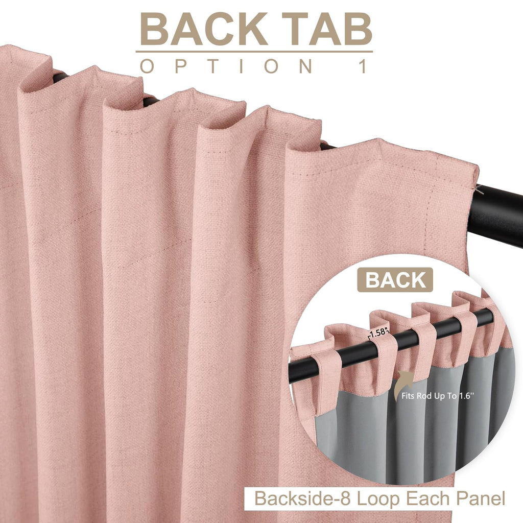 Linen Textured Total Blackout Sliding Door Curtains 90 Inches Long, Blush Pink