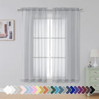 Simplebrand Light Grey Sheer Curtains 63 Inch Length 2 Panels, Rod Pocket Solid Color Window Sheer Curtain Panels, Elegant Curtains & Drapes for Living Room, Bedroom 2 Panels (42" W x 63" L)