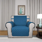 PureFit Reversible Quilted Sofa Cover, Water Resistant Slipcover Furniture Protector, Washable Couch Cover with Non Slip Foam and Elastic Straps for Kids, Pets (Small, Peacock Blue/Beige)