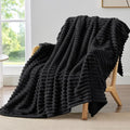 BEDELITE Ribbed Fleece Throw Blanket for Couch, Black, 50"x70"