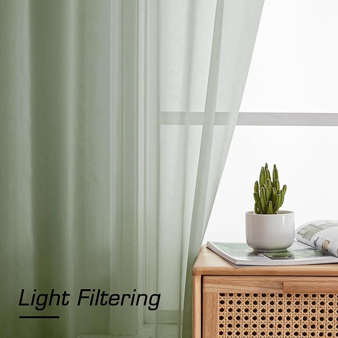 Aiyufeng 2 Pack: Basic Sage Green Sheer Curtain Drapes for Living Room 84 Inch Length 2 Panels, Light Filtering Voile Drapes for Bedroom, Patio, Sliding Door, Each 59" W x 84" L, Sage Green