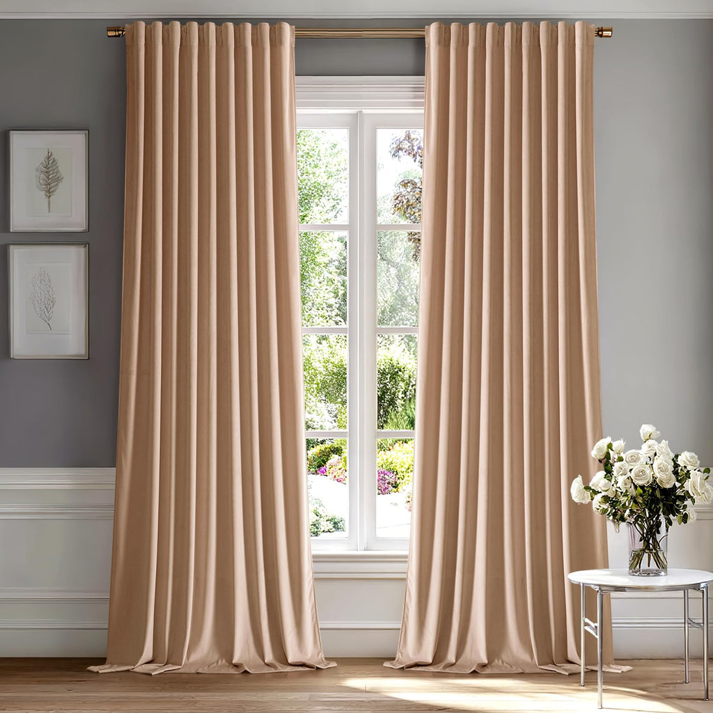 MIULEE Blush Beige Velvet Curtains 52x90 inches Luxury Blackout Curtains