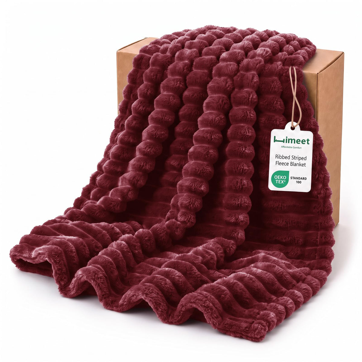 HIMEET Red Throw Blanket for Couch, 300GSM Ribbed Fleece, 50 x 60 Inches
