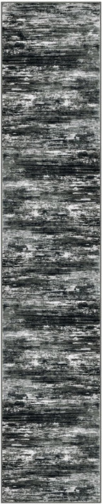 KOZYFLY Modern Abstract Hallway Runner, 2x10 Washable Rug Runner Non-Slip Soft Striped Kitchen Runner Rug, Black Grey Print Carpet for Entryway Bathroom Laundry Room Foyer