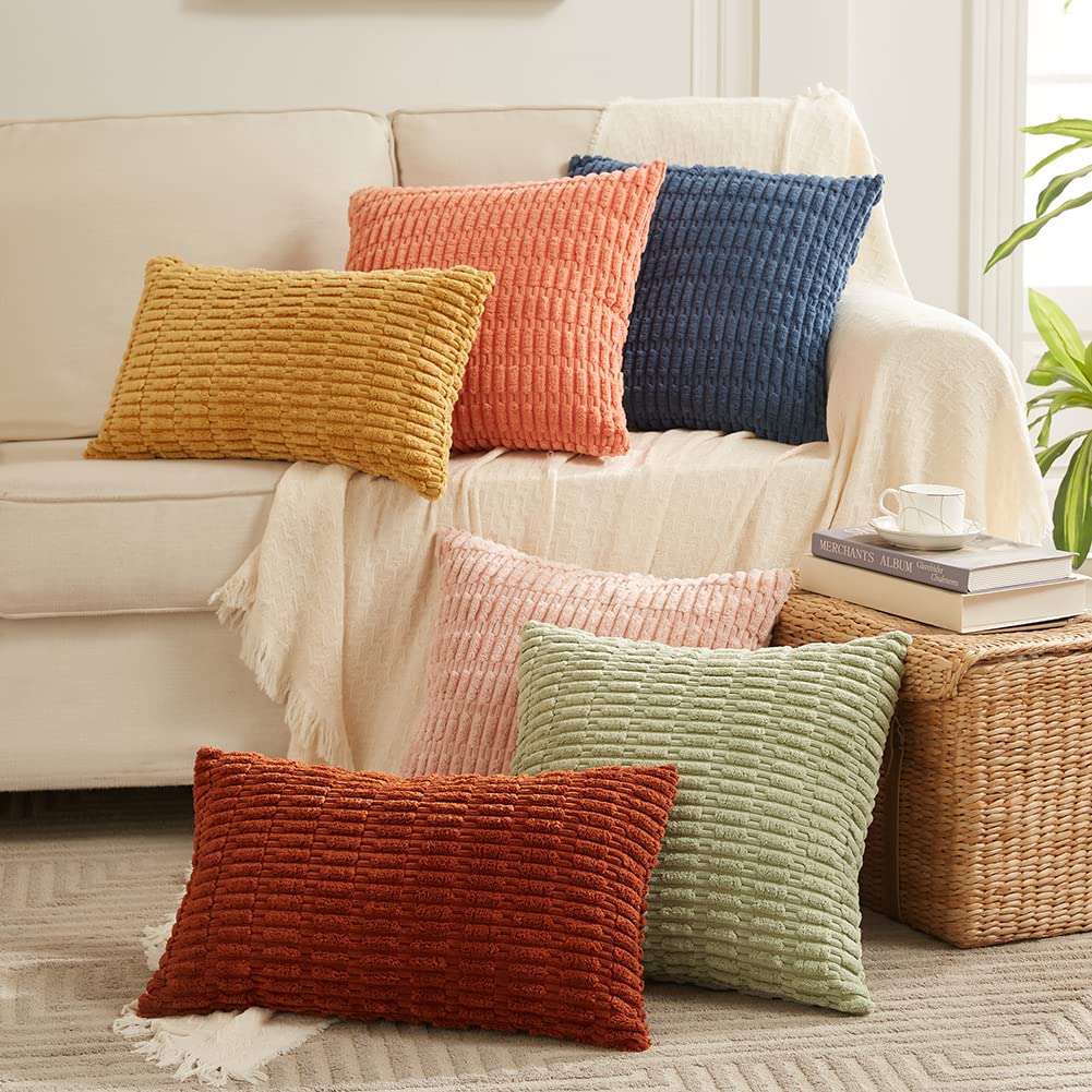 Fancy Homi 4 Packs Decorative Throw Pillow Covers for Living Room Couch Bed, Modern Farmhouse Boho Home Décor Accent Cushion Case, 24" x 24", Coral