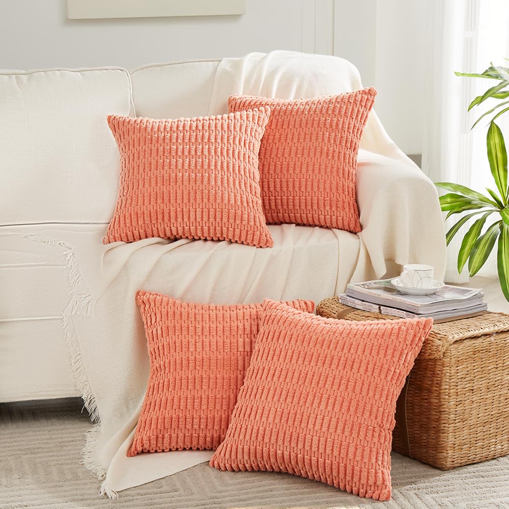 Fancy Homi 4 Packs Decorative Throw Pillow Covers for Living Room Couch Bed, Modern Farmhouse Boho Home Décor Accent Cushion Case, 24" x 24", Coral
