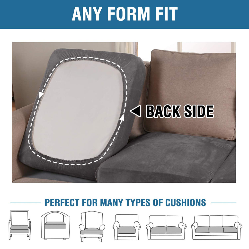 H.VERSAILTEX Velvet Stretch Couch Cushion Cover Plush Cushion Slipcover for Chair Loveseat Sofa Cushion Furniture Protector Seat Cushion Sofa Cover (3 Piece XL Sofa Cushion Covers, Grey)