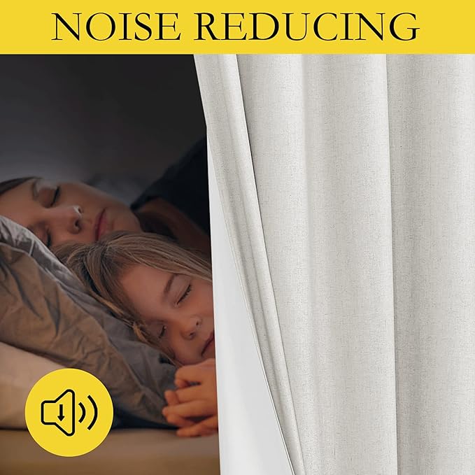 NICETOWN Linen Blackout Curtains for Kitchen, Ivory, 2 Panels, 42" Wide x 63" Long, Short Kitchen Burlap Linen 100% Blackout Drape Panels for Night Shift, Great Job for Blocking Light