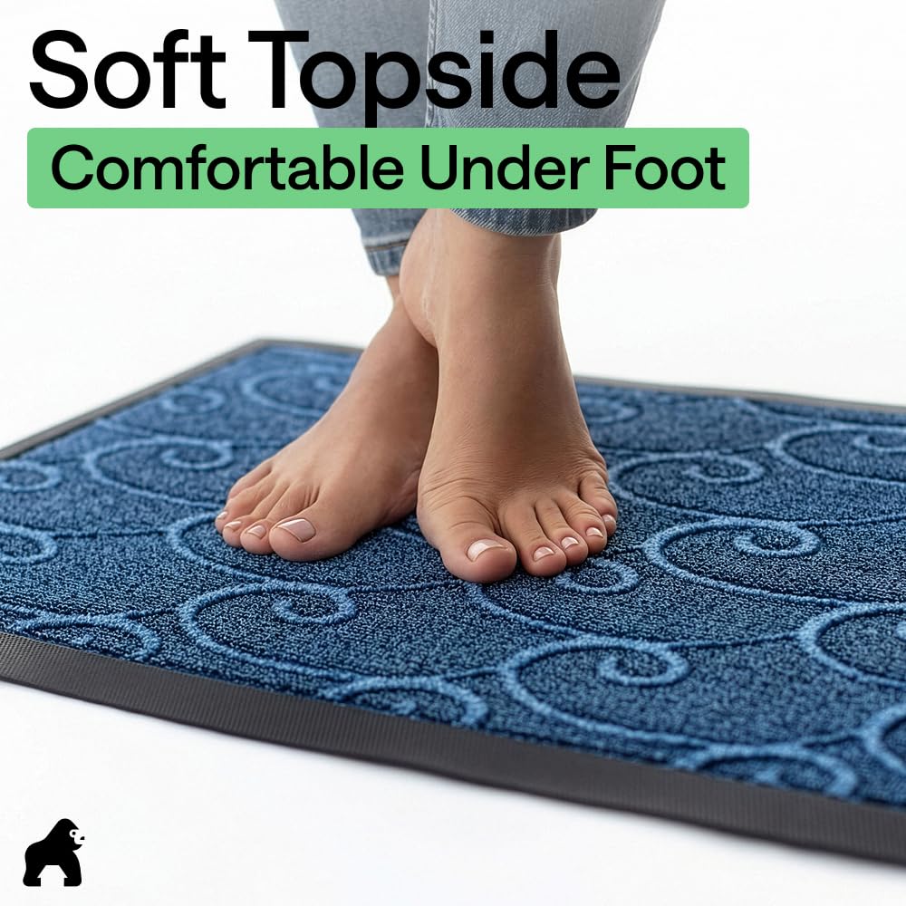 GORILLA GRIP 100% Waterproof All-Season WeatherMAX Doormat 35x23, US Designed Natural Rubber, Stain and Fade Resistant, Low Profile Indoor Outdoor Door Mats, Easy Clean Patio Mat, Ocean Blue Waves