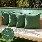 MIULEE Pack of 4 Decorative Outdoor Throw Pillow Covers Linen Waterproof Pillow Covers Summer Farmhouse Cushion Cases for Patio Garden Tent Balcony Couch Sofa 16x16 Inch Blue Green