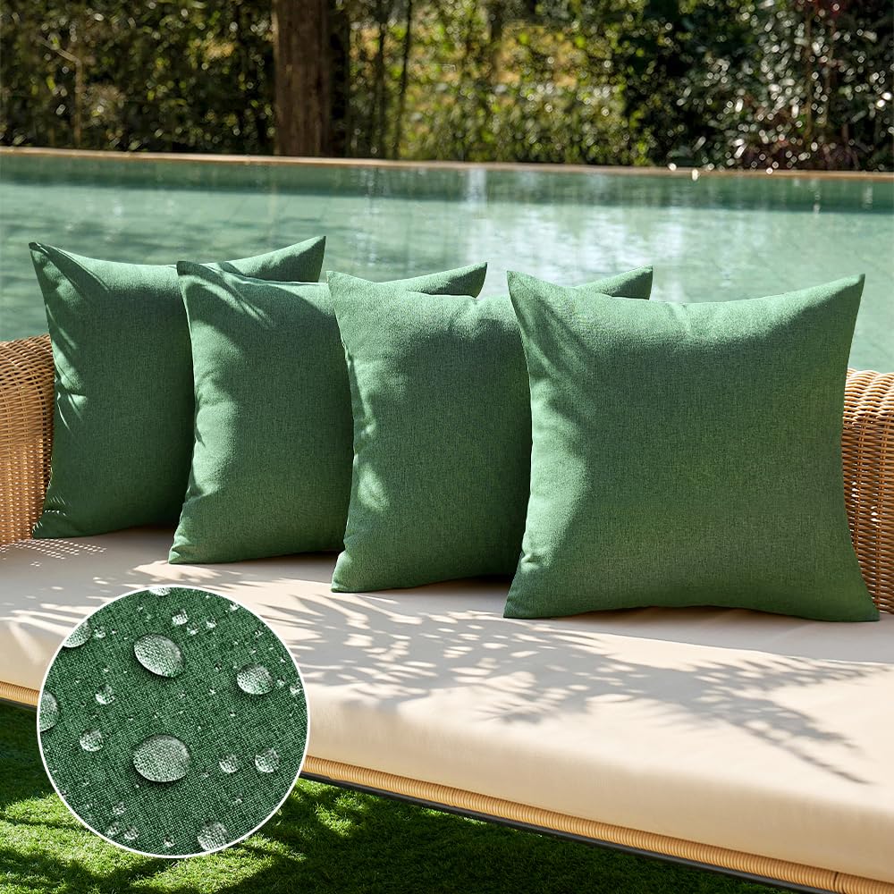 MIULEE Pack of 4 Decorative Outdoor Throw Pillow Covers Linen Waterproof Pillow Covers Summer Farmhouse Cushion Cases for Patio Garden Tent Balcony Couch Sofa 16x16 Inch Blue Green