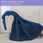 Bigacogo Chunky Knit Throw Blanket for Couch, 40x80 inches, Navy Blue
