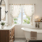 jinchan Belrose Linen Floral Cafe Curtains 45 Inch Length Embroidered Farmhouse Curtains for Kitchen Bedroom Bathroom Small Windows Curtain Set Light Filtering 2 Panels Sage Green