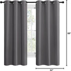 NICETOWN Grey Blackout Curtain Panels for Bedroom, Thermal Insulated Grommet Top Blackout Draperies and Drapes for Basement (2 Panels, W42 x L68-inch, Grey)