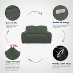 PureFit Super Stretch Loveseat Recliner Sofa Couch Cover with Pocket – 2 Seats Non Slip Soft Sofa Slipcover, Washable Reclining Furniture Protector for Pets (Recliner Loveseat, Grayish Green)