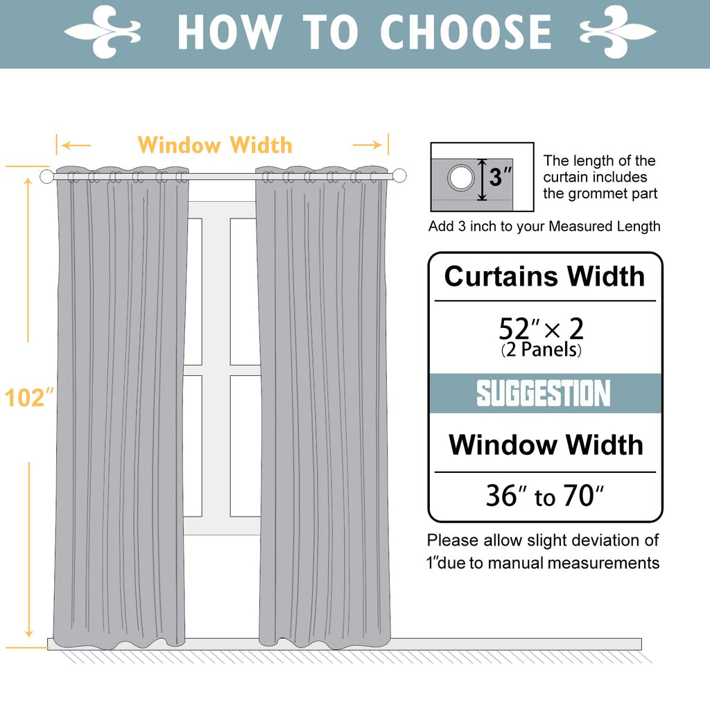 ChrisDowa 100% Blackout Curtains for Bedroom 102 Inches Long 2 Panels Set