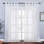 NICETOWN Living Room Sheer Curtains Extra Long 108" L, Eyelet Top Voile Textured Hazy Sheer Panels Window Drapes with Light Penetration for Villa, Ivory, 2 Panels=140" Wide