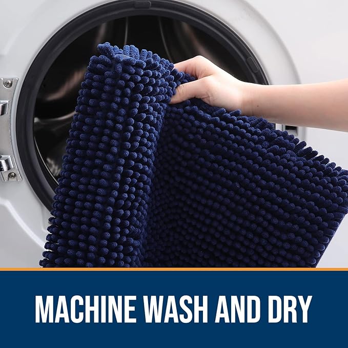 OLANLY Dog Door Mat for Muddy Paws 30x20, Absorbs Moisture and Dirt, Absorbent Non-Slip Washable Doormat, Quick Dry Chenille Mud Mat for Dogs, Entry Indoor Entryway Carpet for Inside Floor, Navy Blue