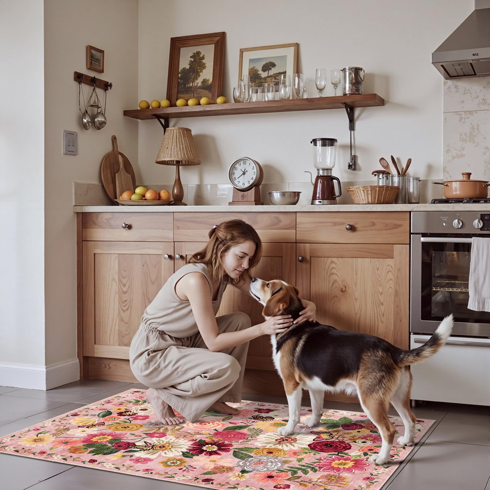 Babovid Pink Floral Hallway Runner Rug 2x4 for Bedroom Kitchen