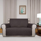 PureFit Reversible Quilted Sofa Cover, Water Resistant Medium Slipcover Furniture Protector, Washable Couch Cover with Non Slip Foam and Elastic Straps for Kids, Pets (Loveseat, Chocolate/Chocolate)